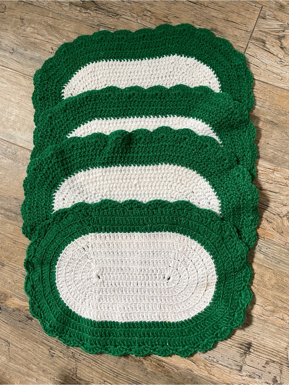 Green and Cream Handmade Crochet Placemats — Set of 4